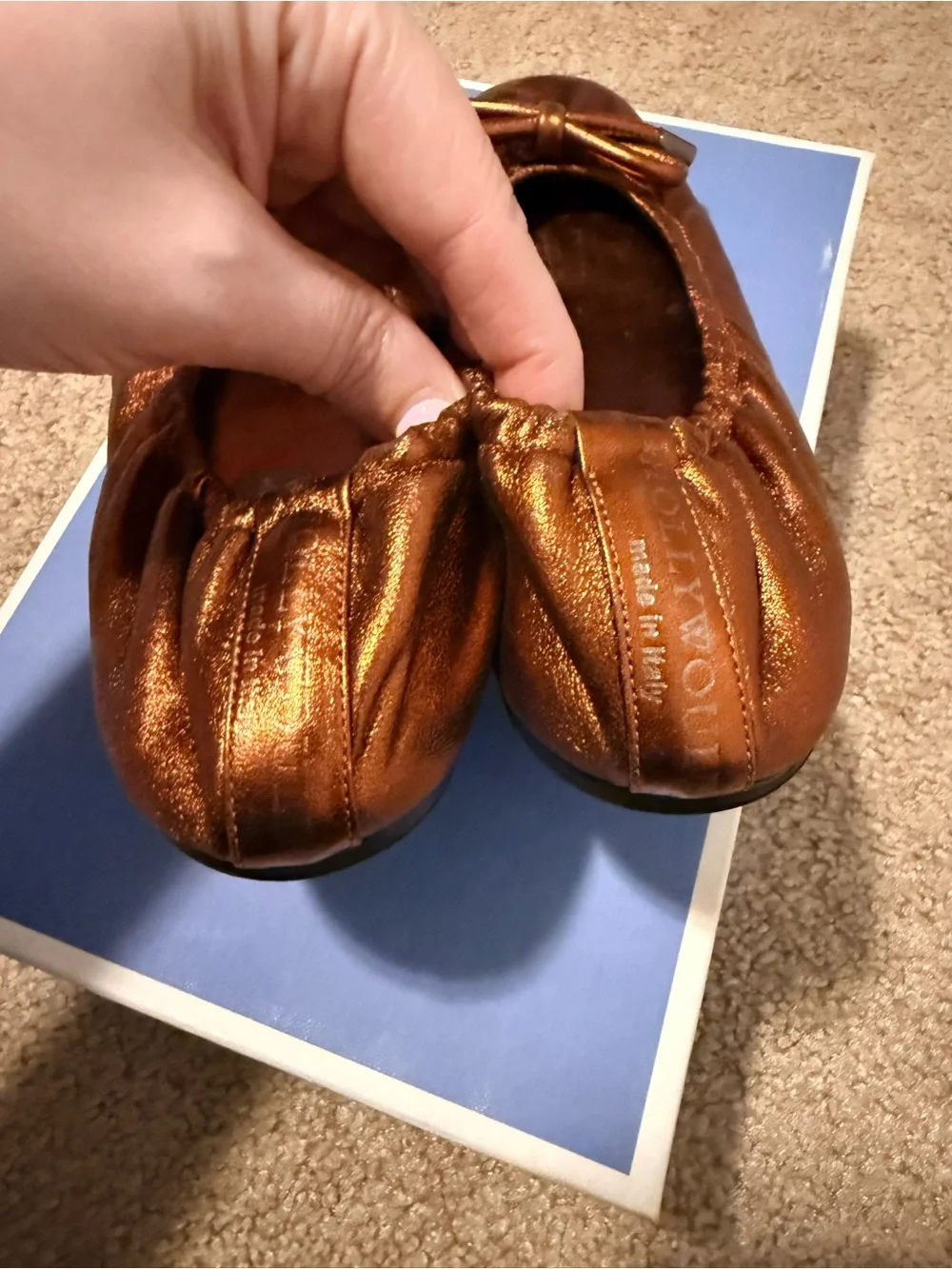 HOLLYWOULD Metallic Bronze Ballet Flats Bow Shoes 7.5